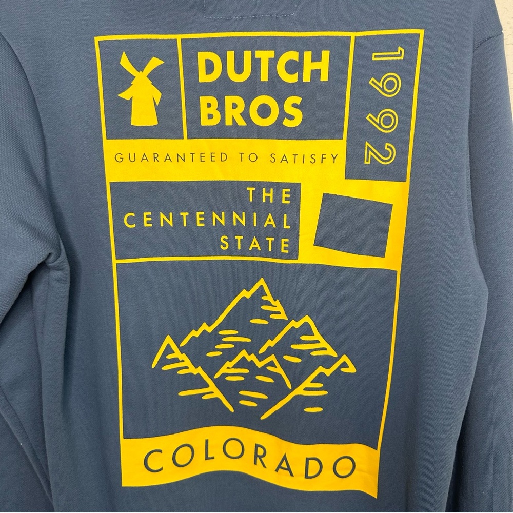 Dutch Bros XS+SMALL+MEDIUM+LARGE Blue With Gold COLORADO Hoodie